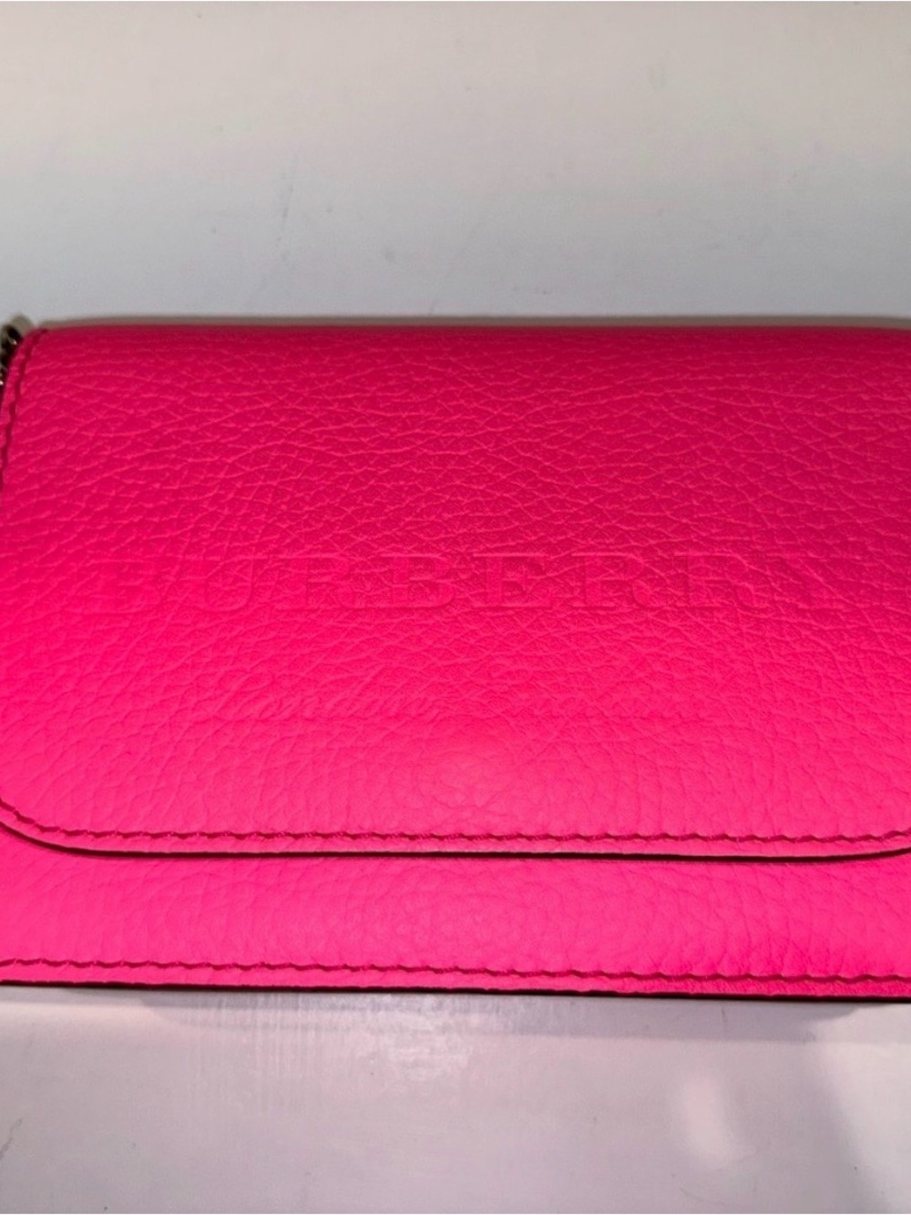 Burberry Neon Pink Leather Crossbody Bag w/ gold chain strap - $1,500 retail